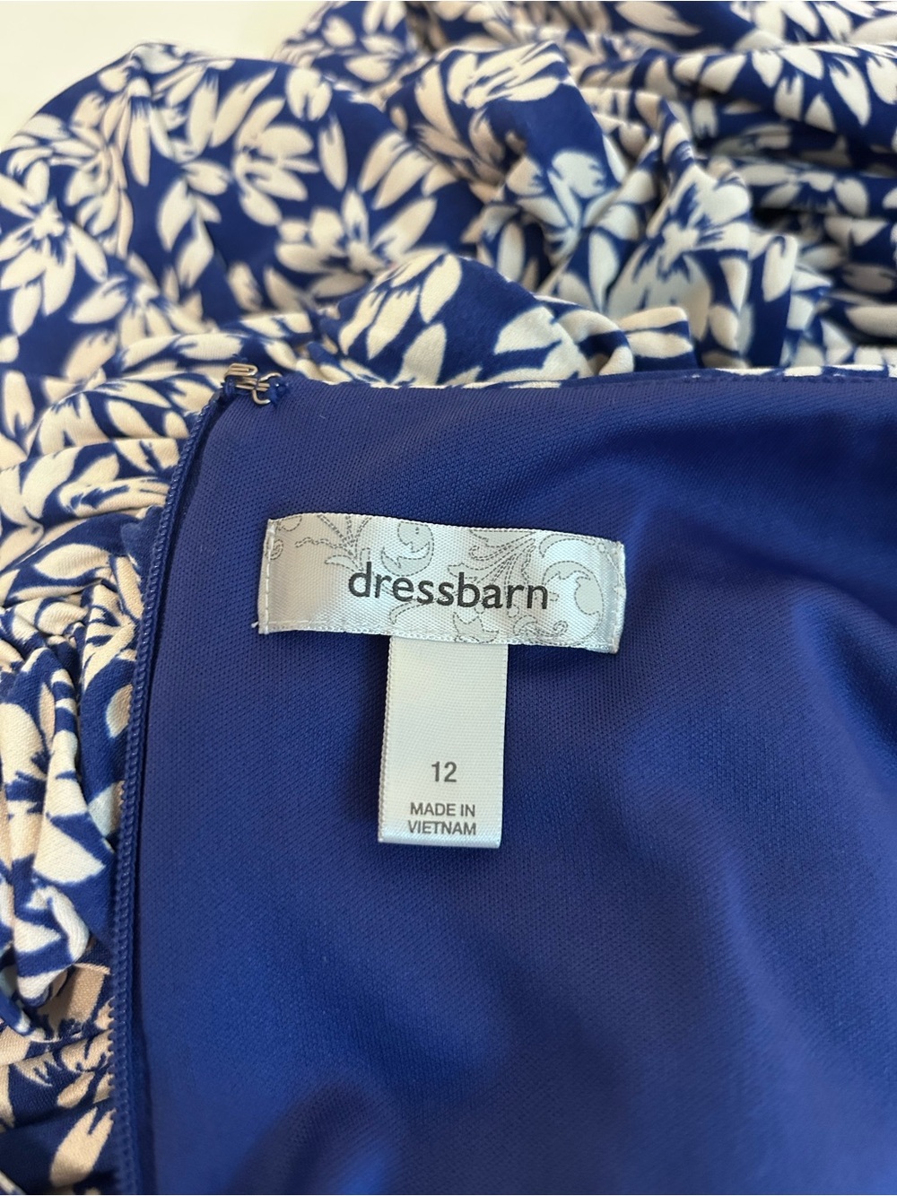 Dressbarn Sleeveless Navy Blue & White Leaf Print Dress Size 12 - Picture 6 of 11